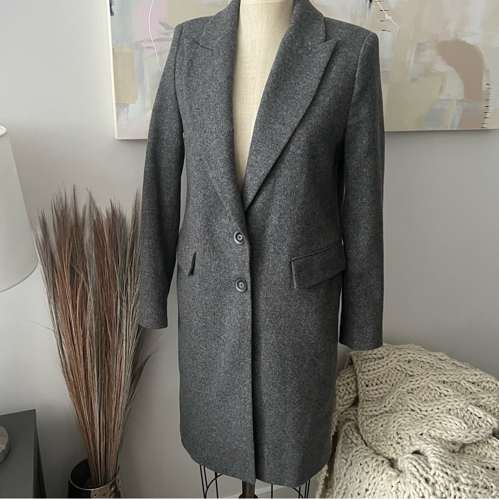 Zara Gray Single-Breasted Wool Blend Trench Coat
